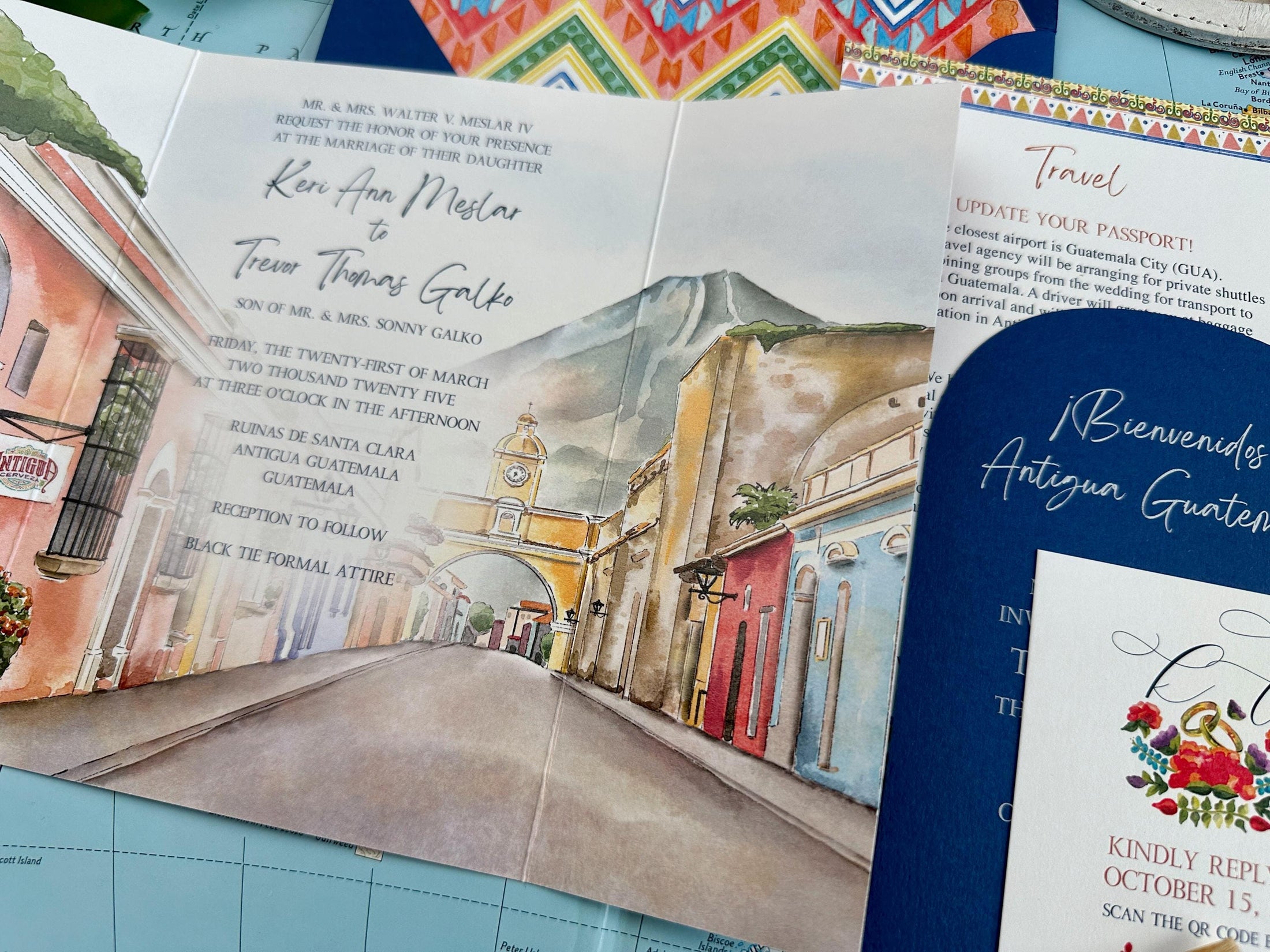 Guatemala Watercolor Gatefold Wedding Invitation (Ruinas De Santa Clara)