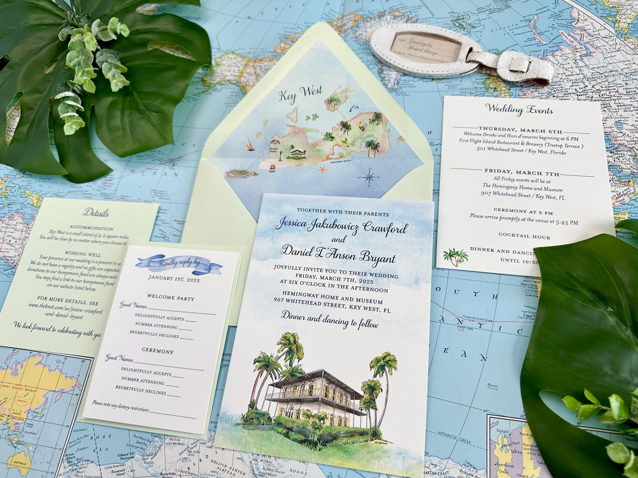 Key Lime Watercolor Wedding Invitation, Hemingway House (Key West, Florida)