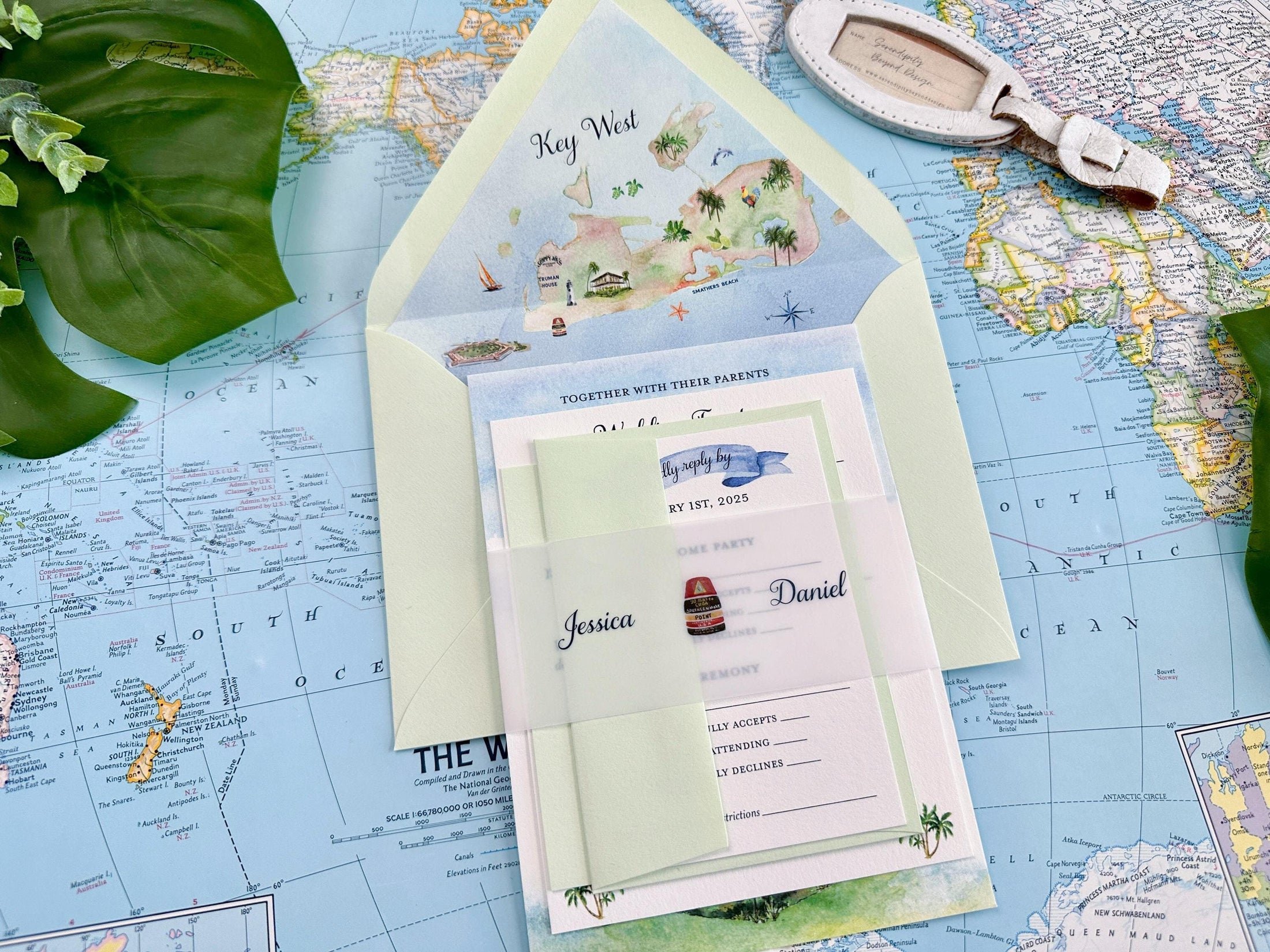 Key Lime Watercolor Wedding Invitation, Hemingway House (Key West, Florida)