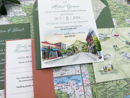 National Park Custom Watercolor Wedding Invitation - (Salida, Colorado)