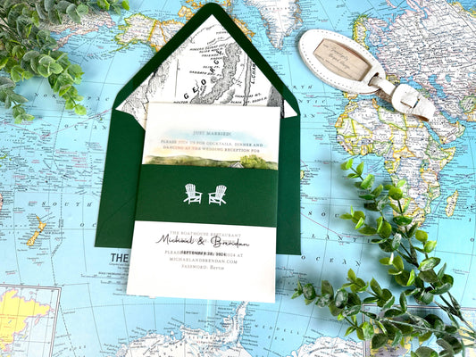 Vellum Watercolor and Letterpress Wedding Invitation (Lake George, New York)