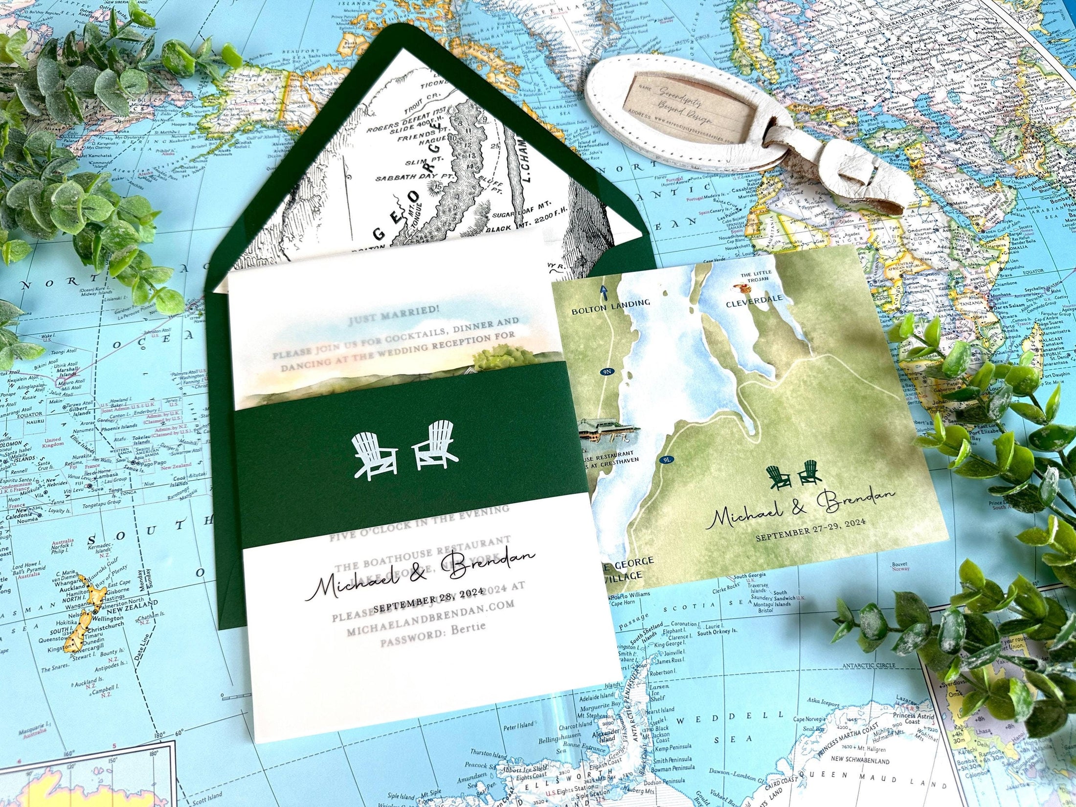 Vellum Watercolor and Letterpress Wedding Invitation (Lake George, New York)