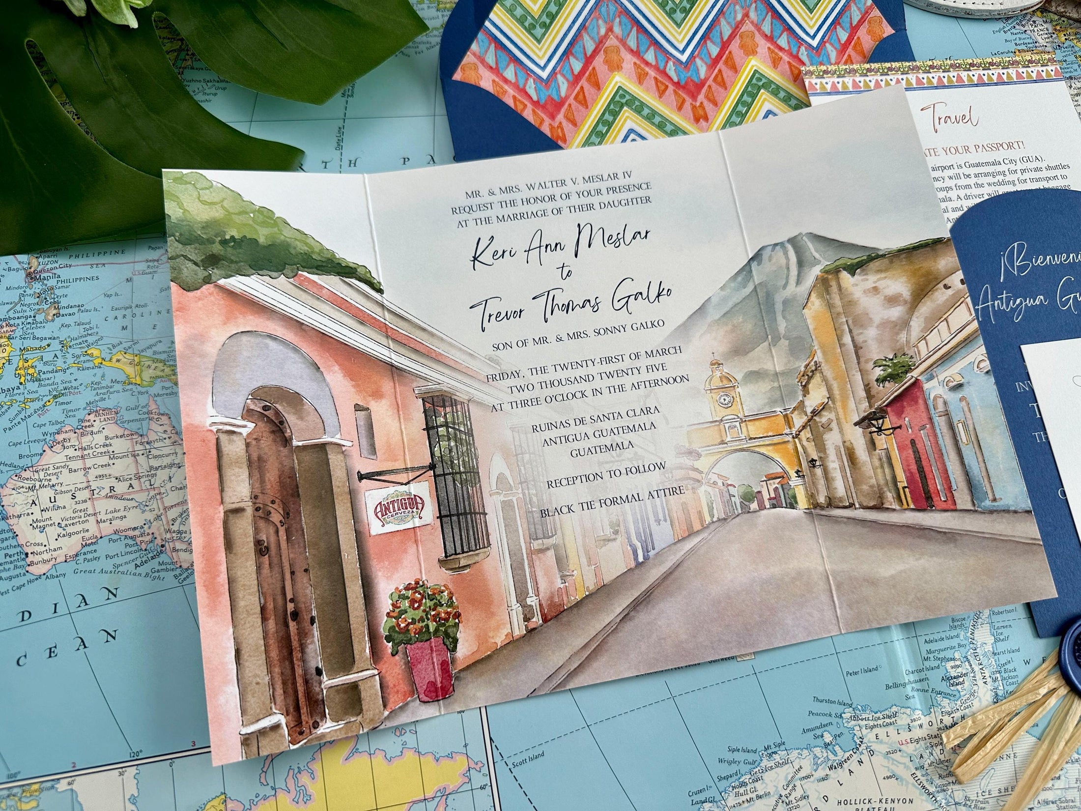 Guatemala Watercolor Gatefold Wedding Invitation (Ruinas De Santa Clara)