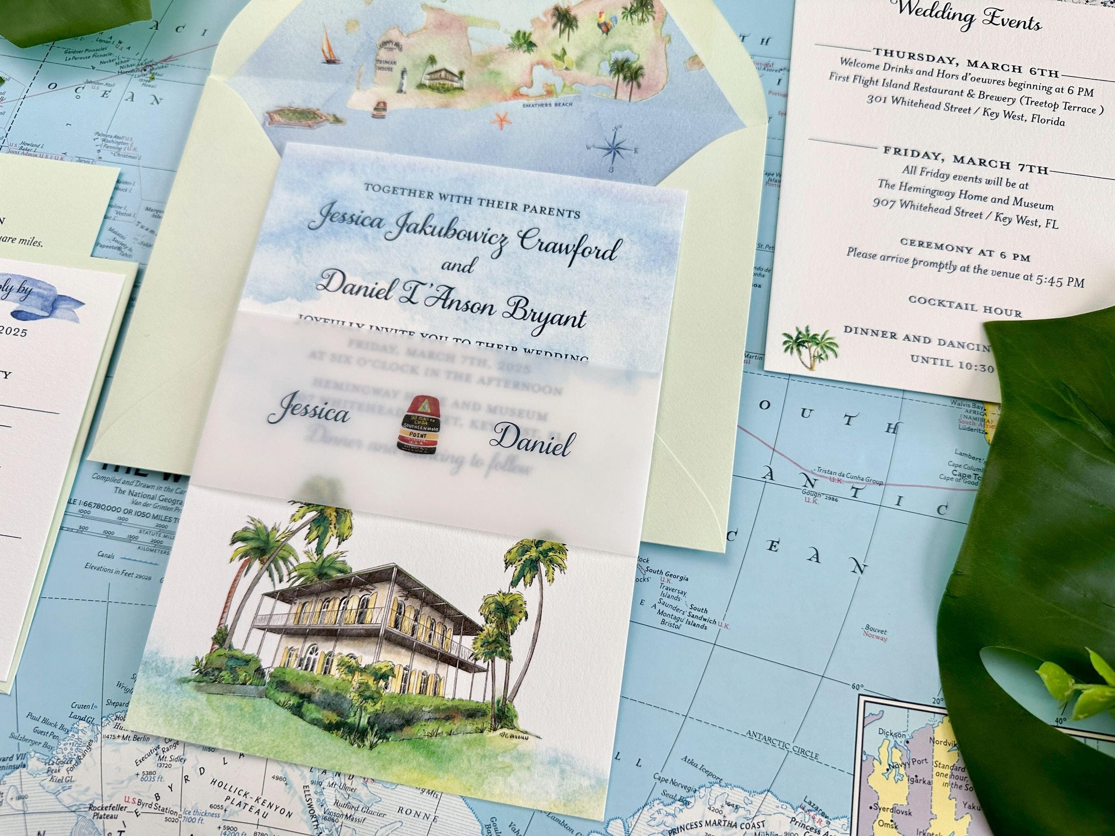 Key Lime Watercolor Wedding Invitation, Hemingway House (Key West, Florida)