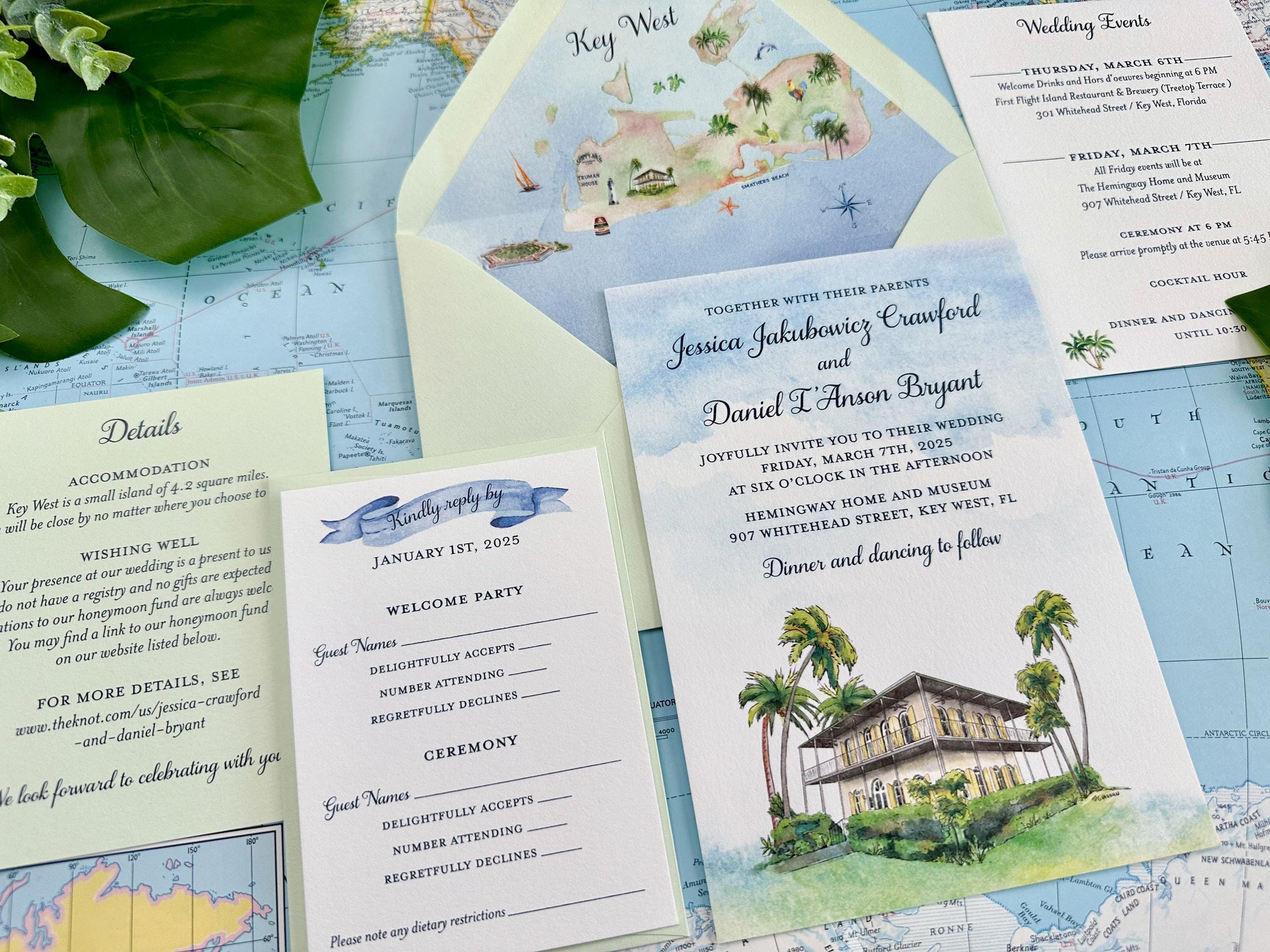 Key Lime Watercolor Wedding Invitation, Hemingway House (Key West, Florida)