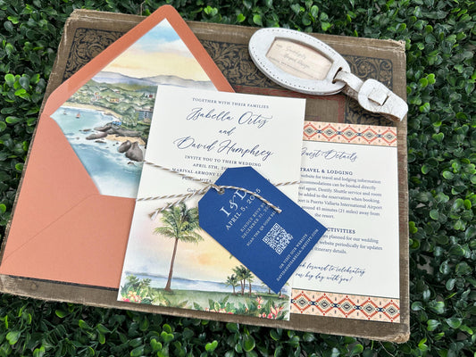Mexico Watercolor Wedding Invitation (Nayarit, Mexico)