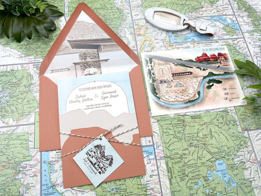 Mountain Watercolor Wedding Invitation (Zion National Park, Utah)