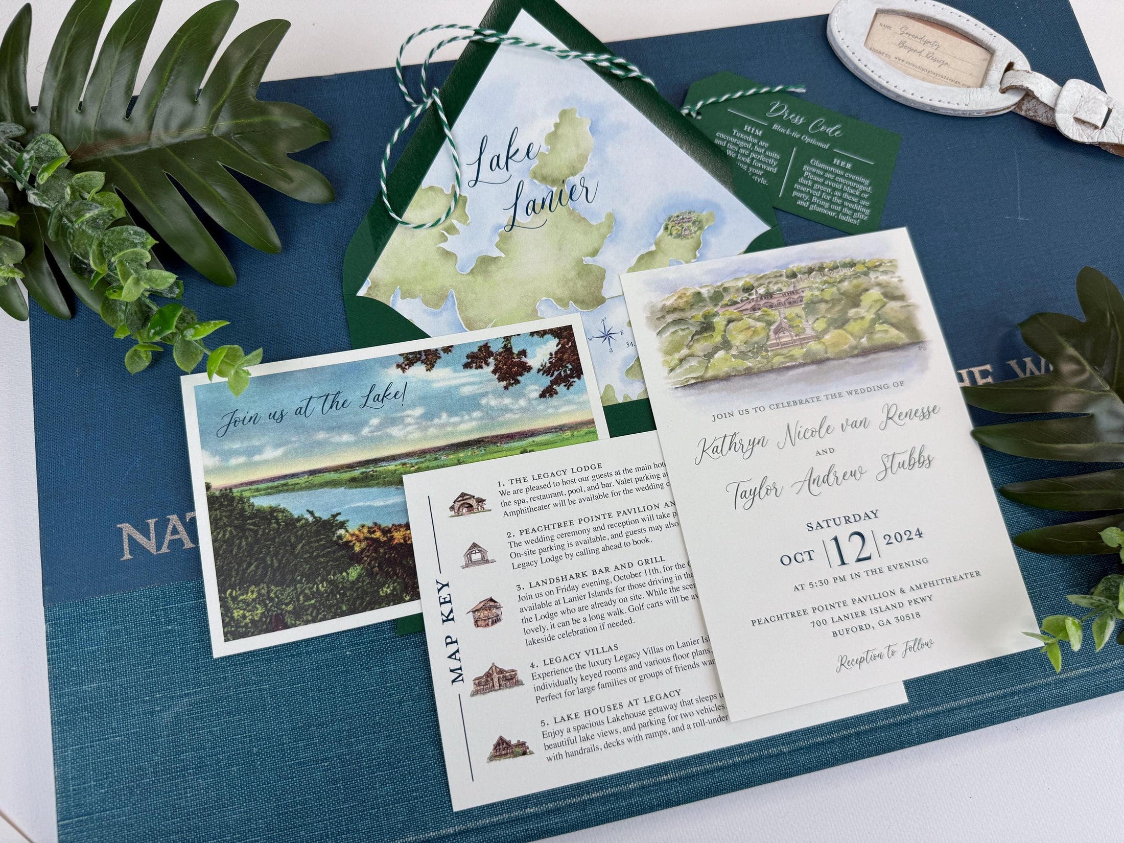 Watercolor Lake Lanier Wedding Invitation (Buford, Georgia)