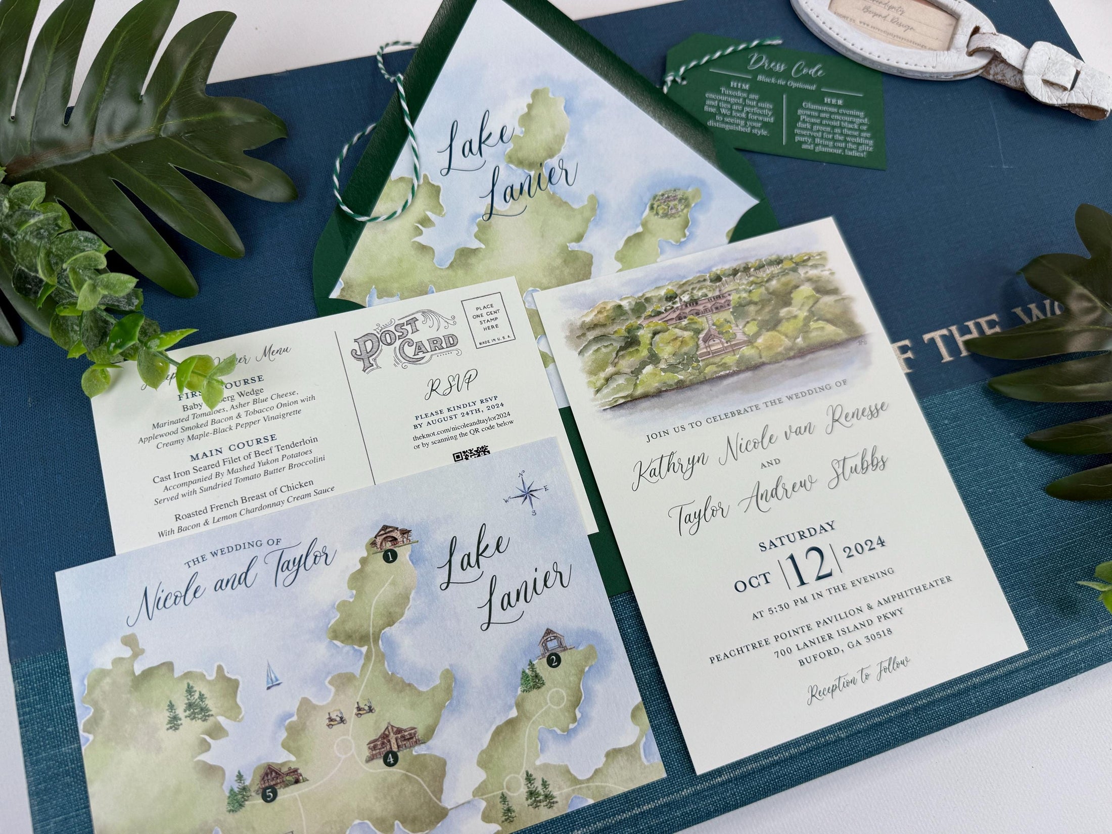 Watercolor Lake Lanier Wedding Invitation (Buford, Georgia)