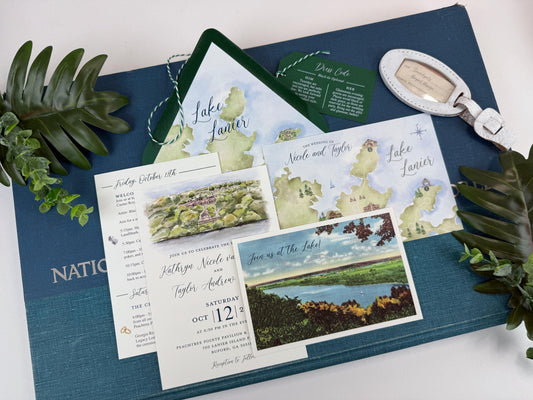 Watercolor Lake Lanier Wedding Invitation (Buford, Georgia)