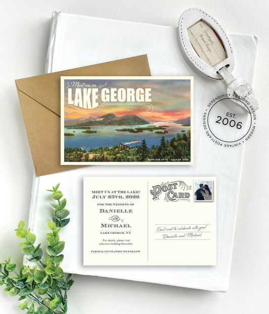 Save the Date - Lake George Sunset - Vintage Travel (New York)