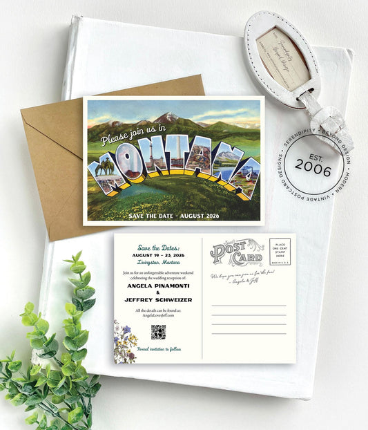 Save the Date - Montana - Vintage Large Letter Postcard