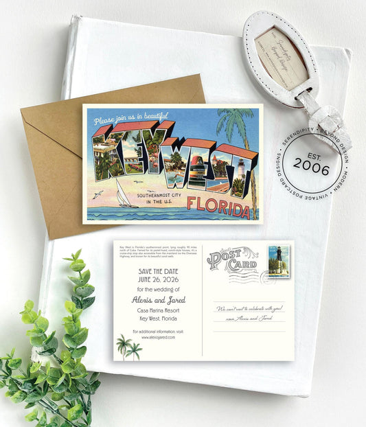 Save the Date - Key West, Florida - Vintage Large Letter Postcard