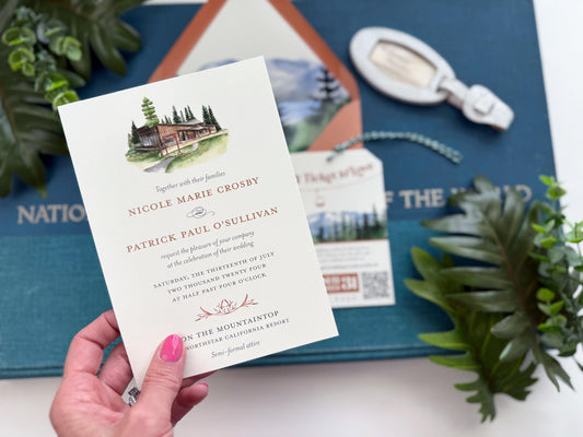 Watercolor Mountain Wedding Invitation (Truckee, California) - Custom Design Fee