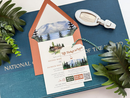 Watercolor Mountain Wedding Invitation (Truckee, California) - Custom Design Fee