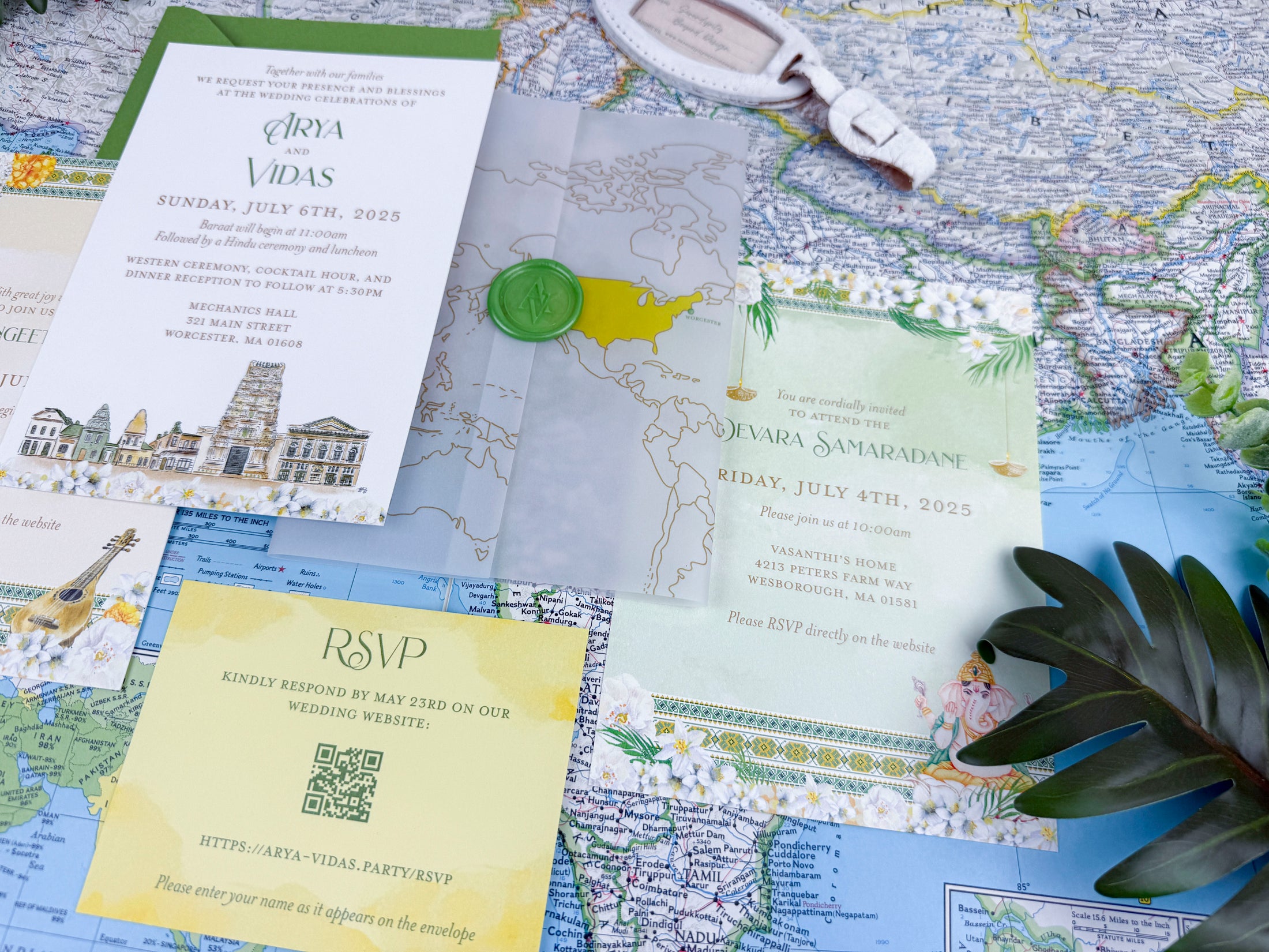 Custom Indian Fusion Watercolor Wedding Invitation
