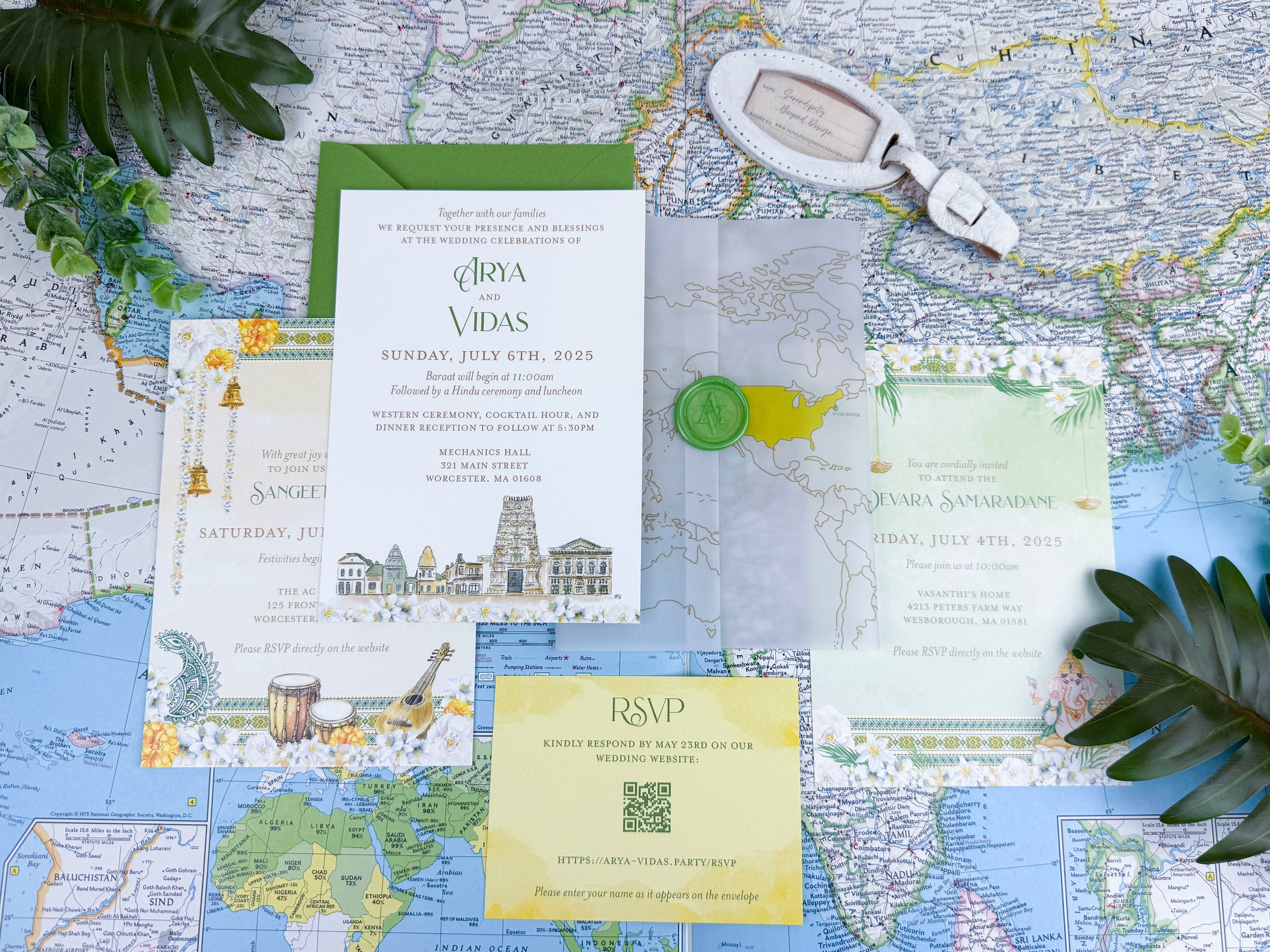 Custom Indian Fusion Watercolor Wedding Invitation