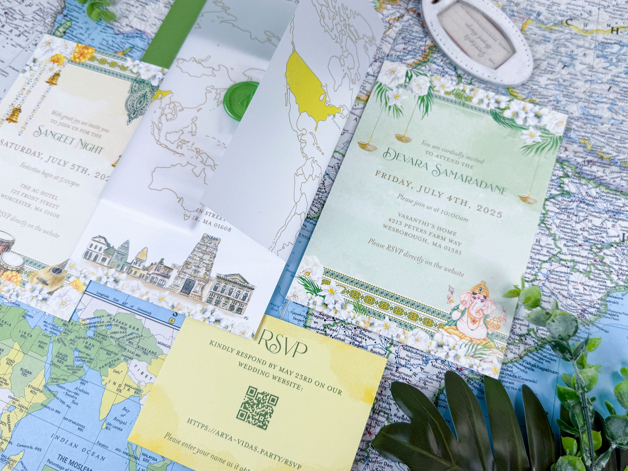 Custom Indian Fusion Watercolor Wedding Invitation