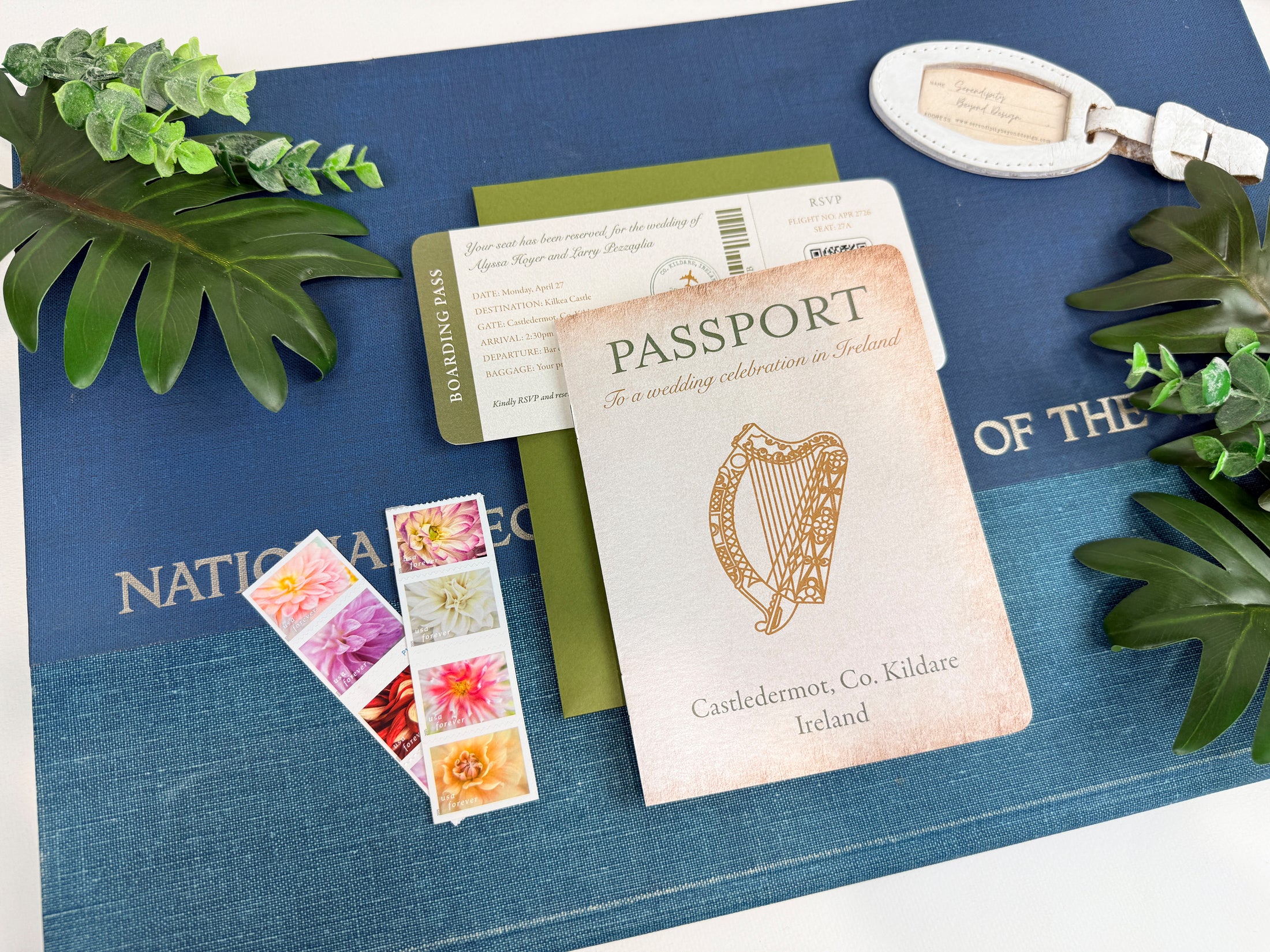 Rustic Ireland Passport Wedding Invitation