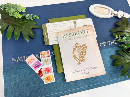 Rustic Ireland Passport Wedding Invitation