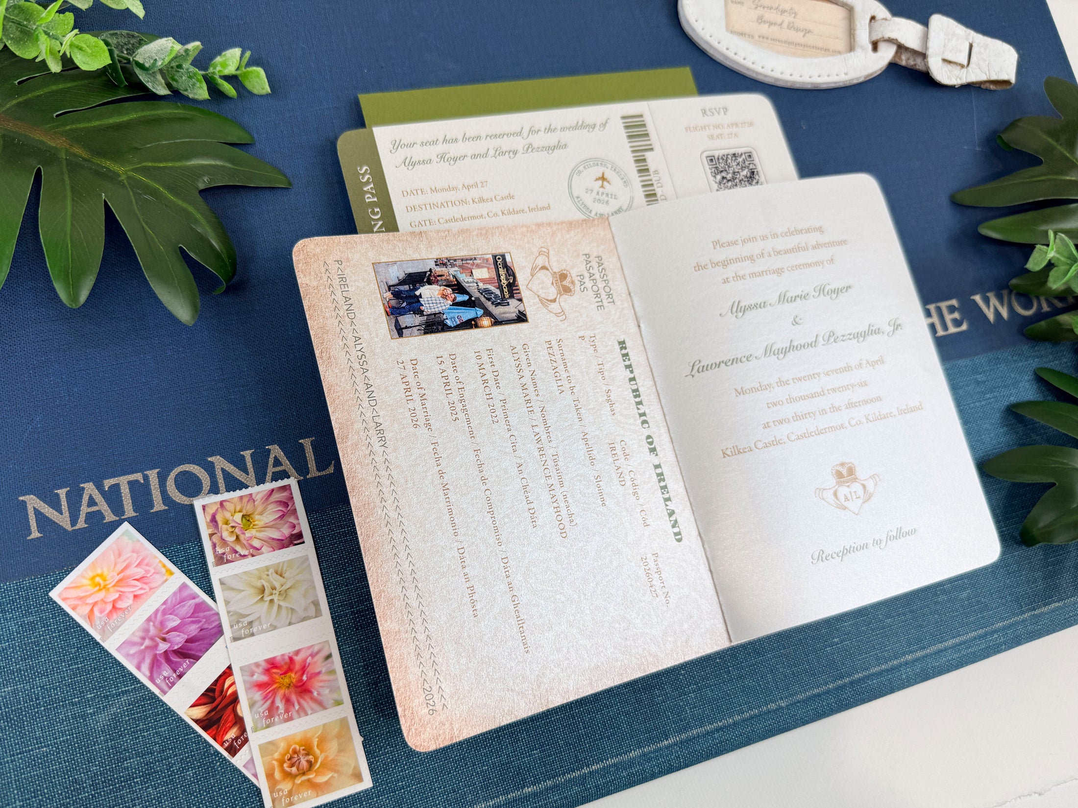 Rustic Ireland Passport Wedding Invitation