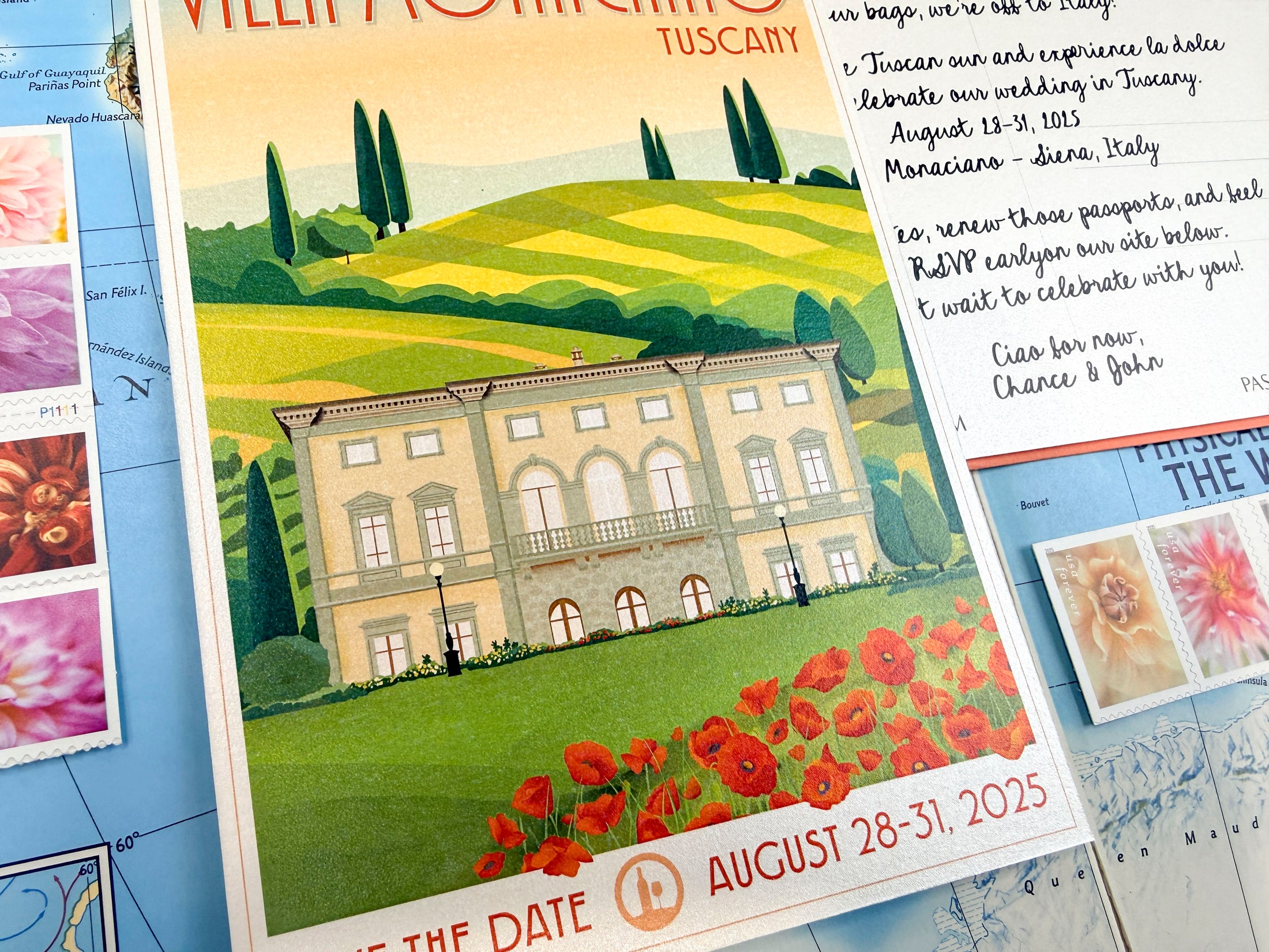 Italy Custom Travel Poster Save the Date (Villa Monaciano, Tuscany)