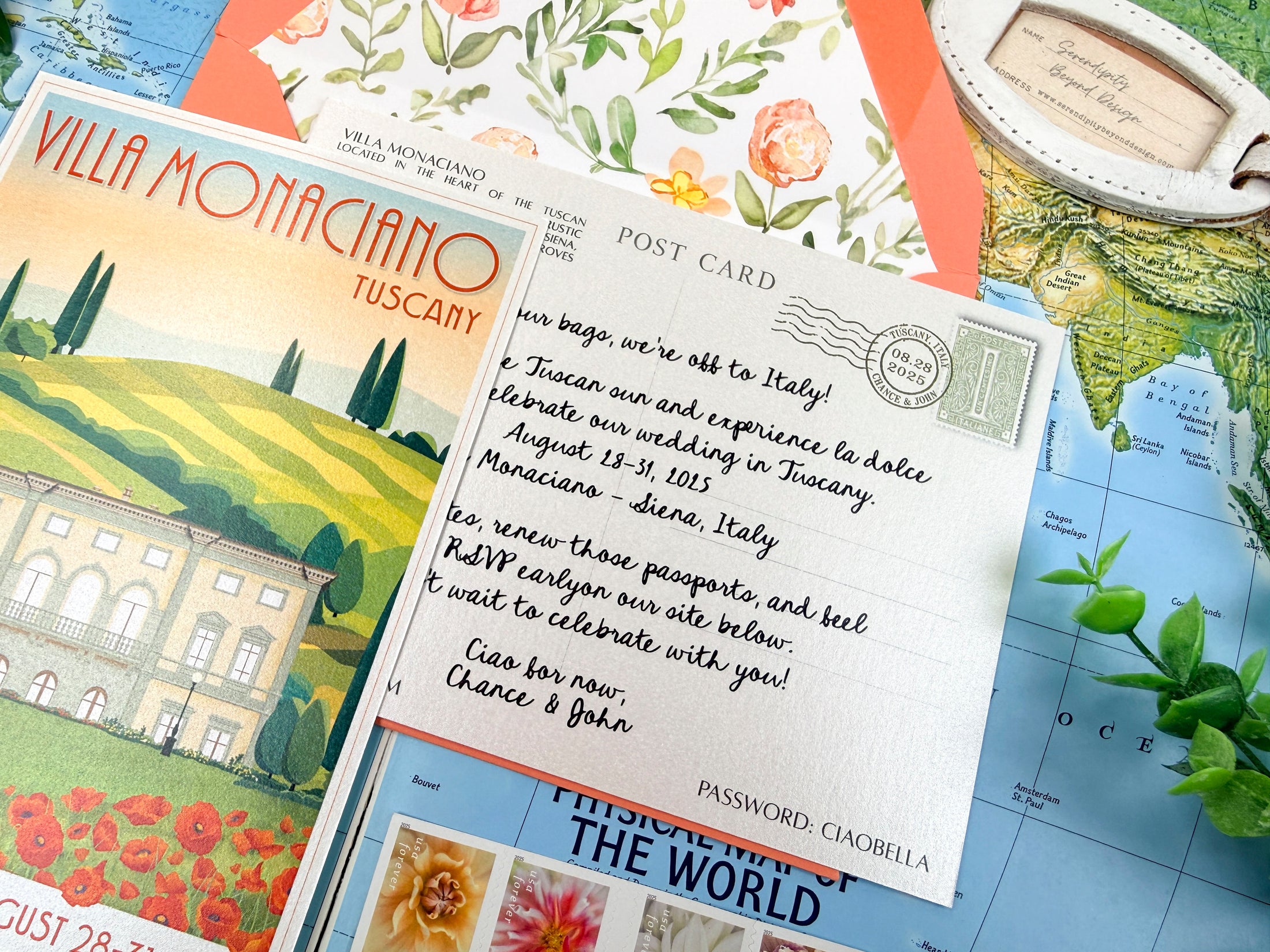Italy Custom Travel Poster Save the Date (Villa Monaciano, Tuscany)