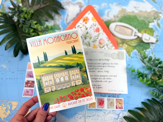 Italy Custom Travel Poster Save the Date (Villa Monaciano, Tuscany)