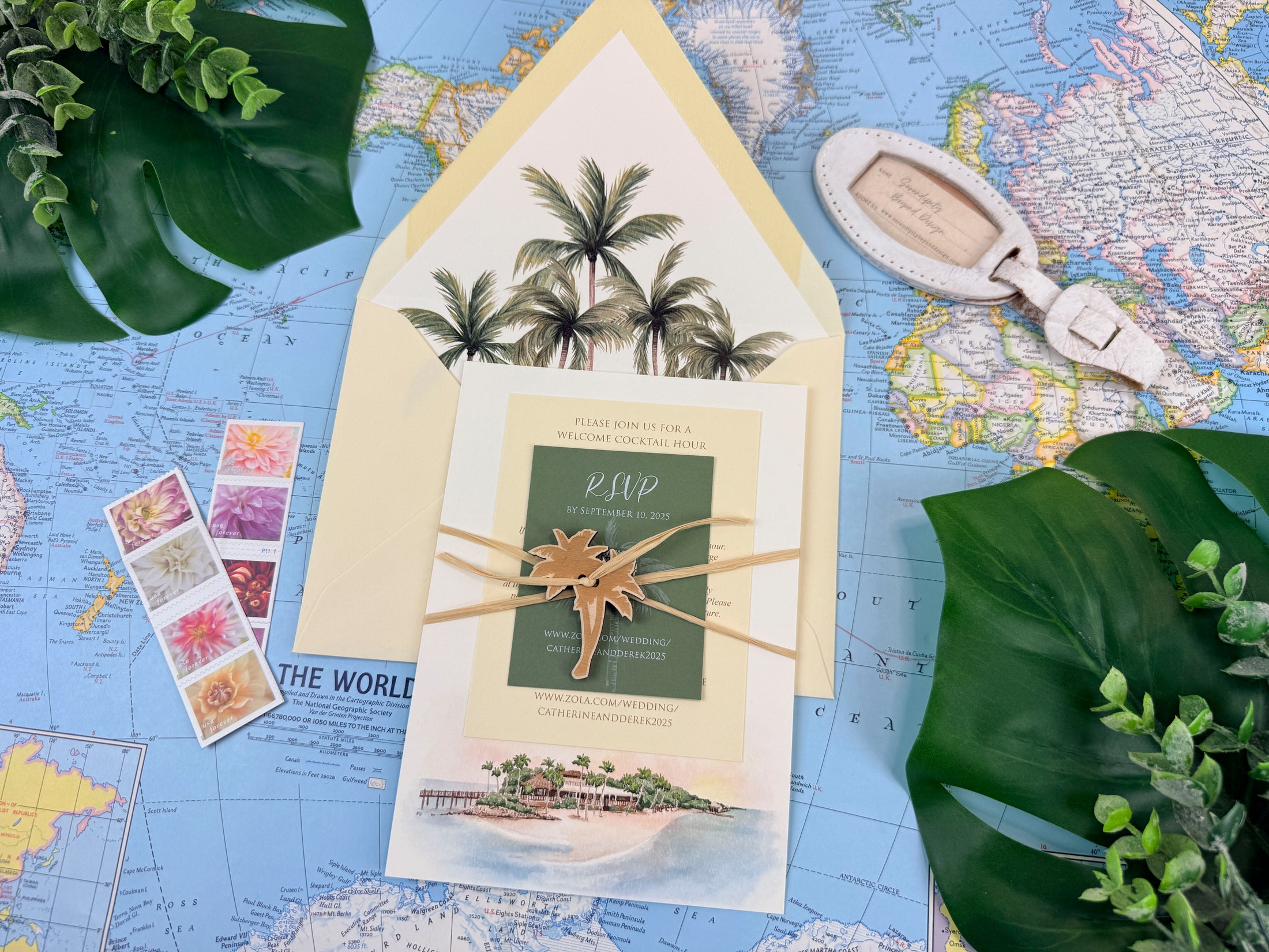 Little Palm Island Watercolor Wedding Invitation | Tropical Florida Wedding Suite
