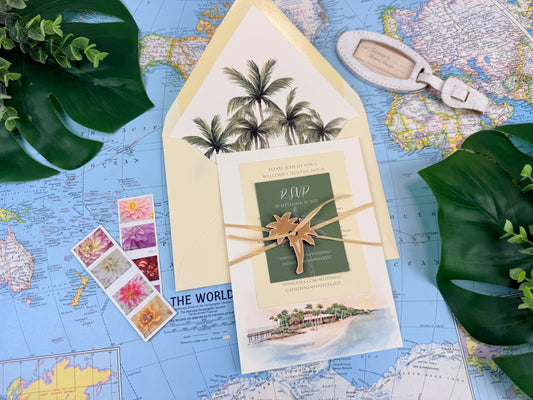 Little Palm Island Watercolor Wedding Invitation | Tropical Florida Wedding Suite