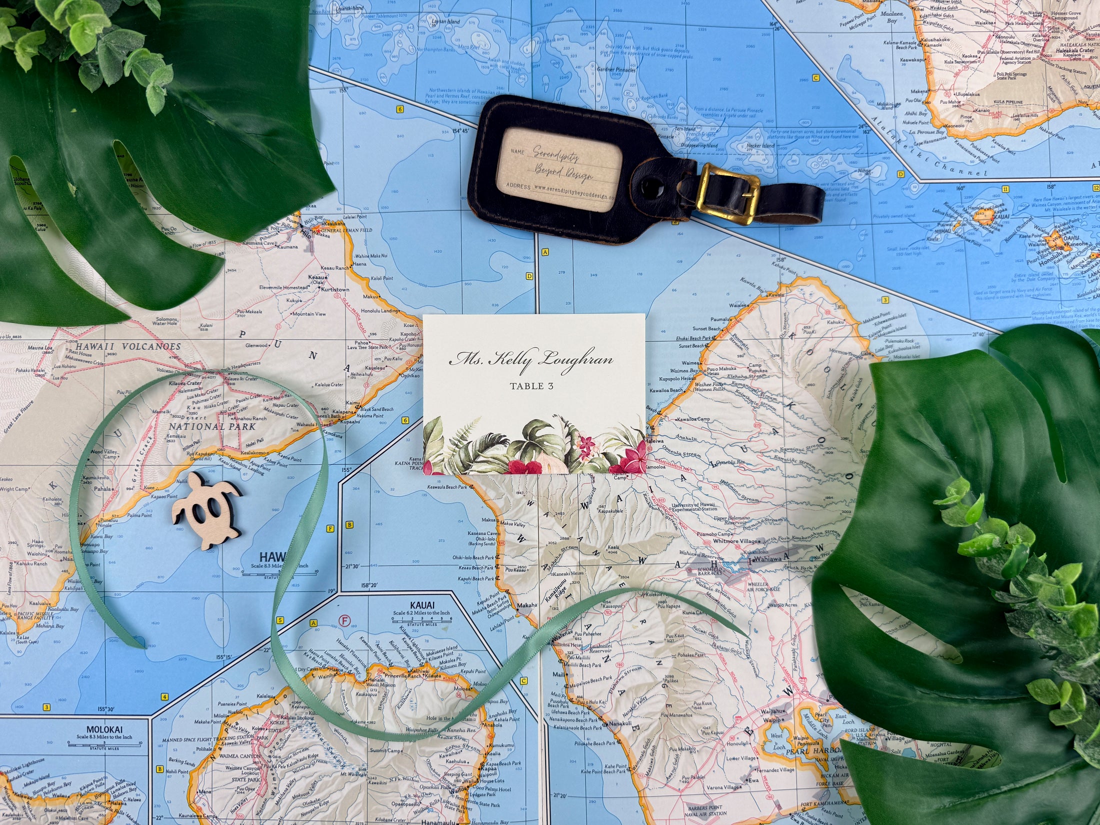 Tropical Hawaii Wedding Escort Cards | Custom Tented Escort Cards