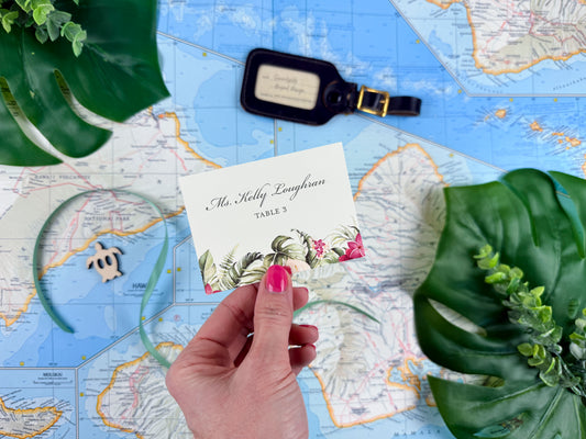 Tropical Hawaii Wedding Escort Cards | Custom Tented Escort Cards