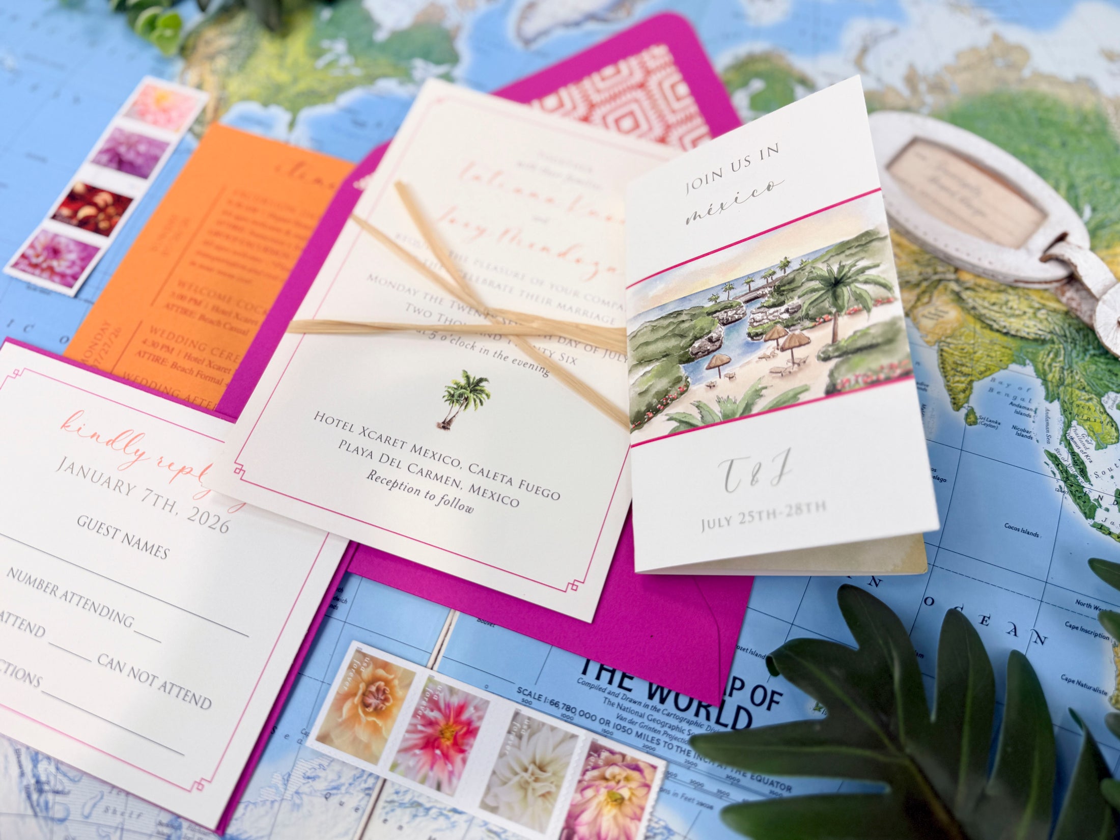 Mexico Watercolor Brochure Wedding Invitation (Hotel Xcaret)