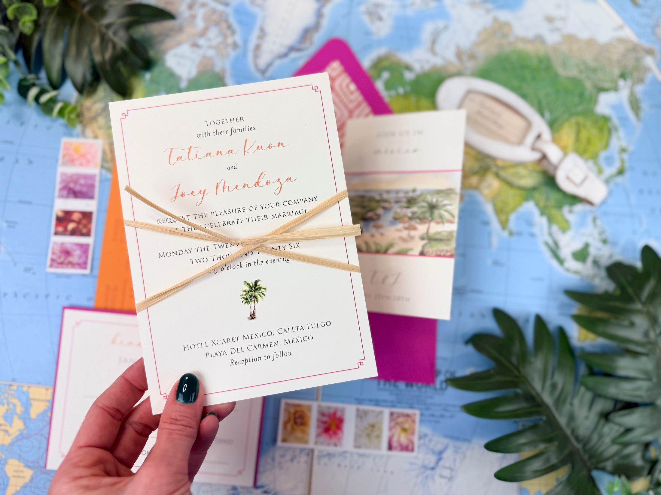 Mexico Watercolor Brochure Wedding Invitation (Hotel Xcaret)