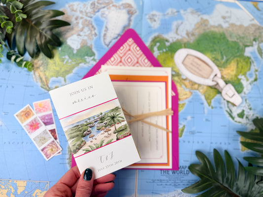 Mexico Watercolor Brochure Wedding Invitation (Hotel Xcaret)