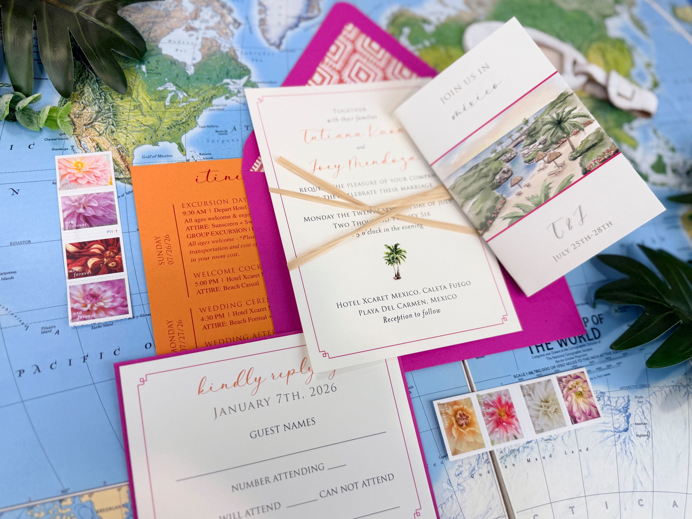 Mexico Watercolor Brochure Wedding Invitation (Hotel Xcaret)