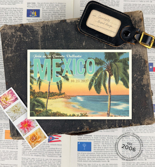 Save the Date - Puerto Vallarta, Mexico - Vintage Travel Postcard
