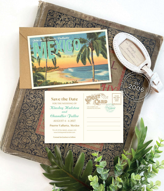 Save the Date - Puerto Vallarta, Mexico - Vintage Travel Postcard
