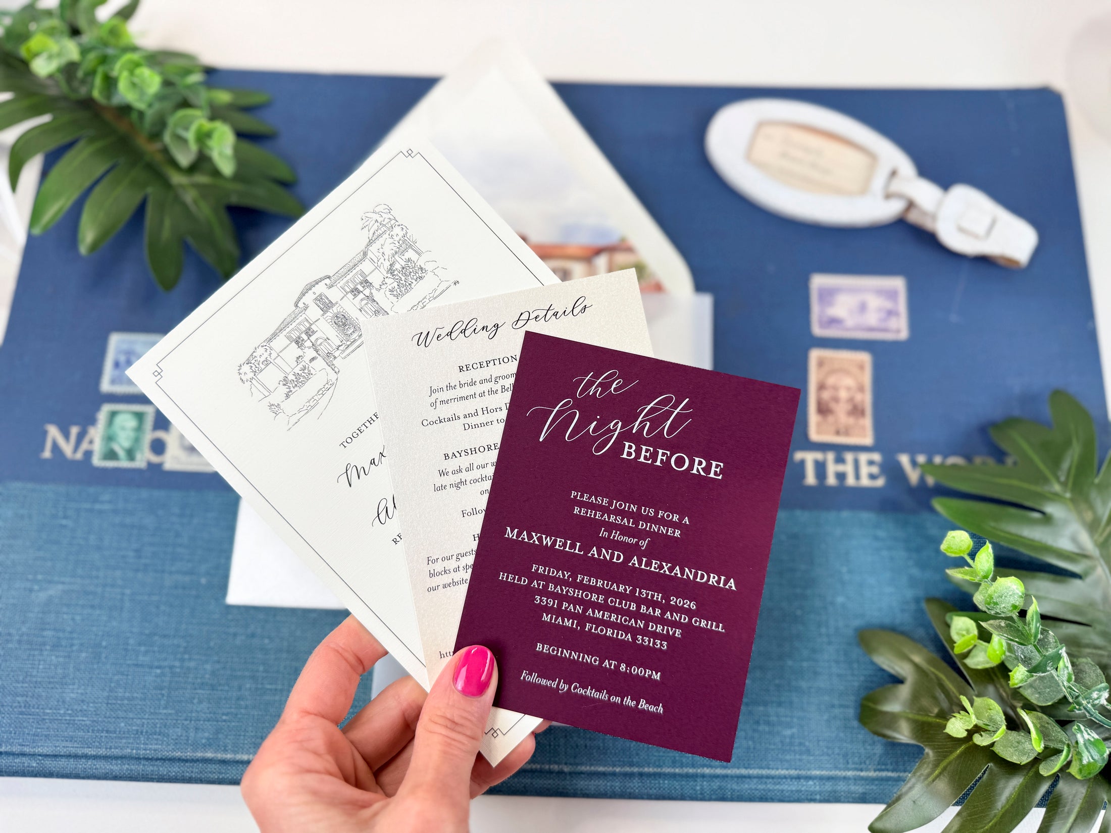 Elegant Miami Custom Watercolor Invitation (Bella Mansion and Gardens)