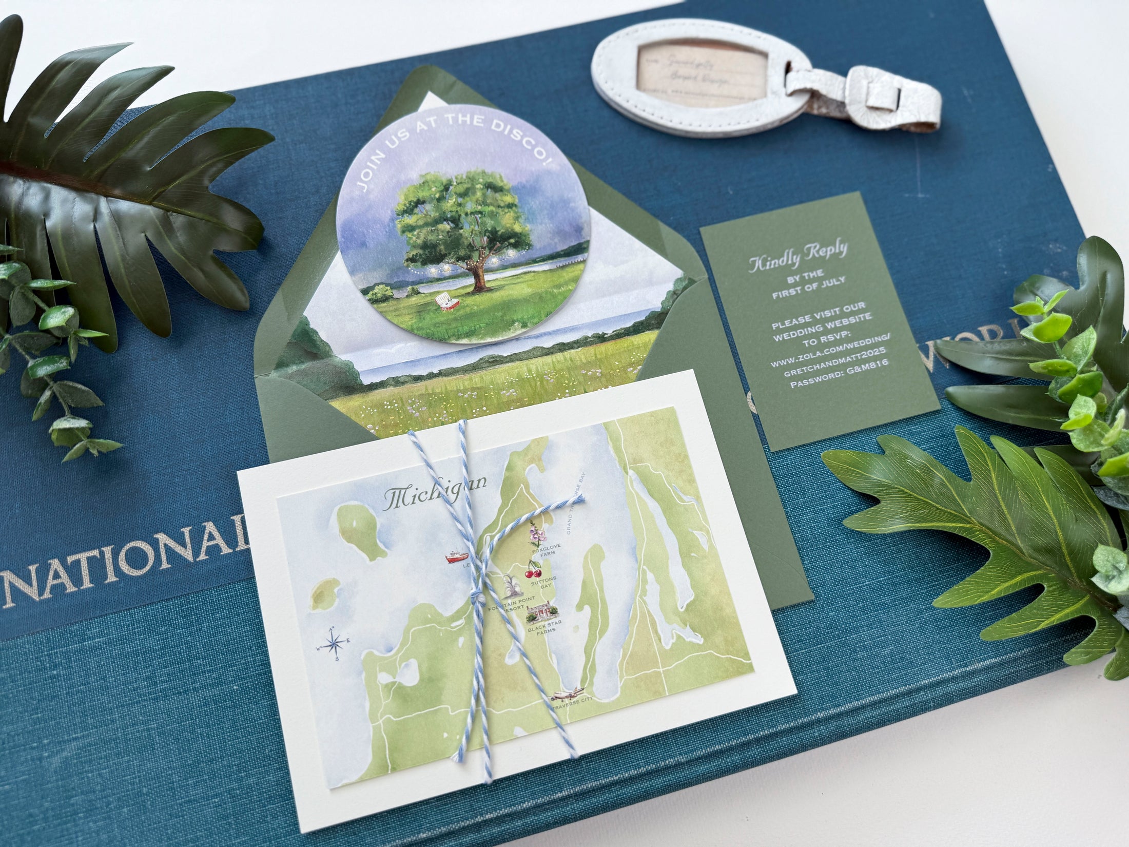 Watercolor Lake Wedding Invitation (Suttons Bay, Michigan)