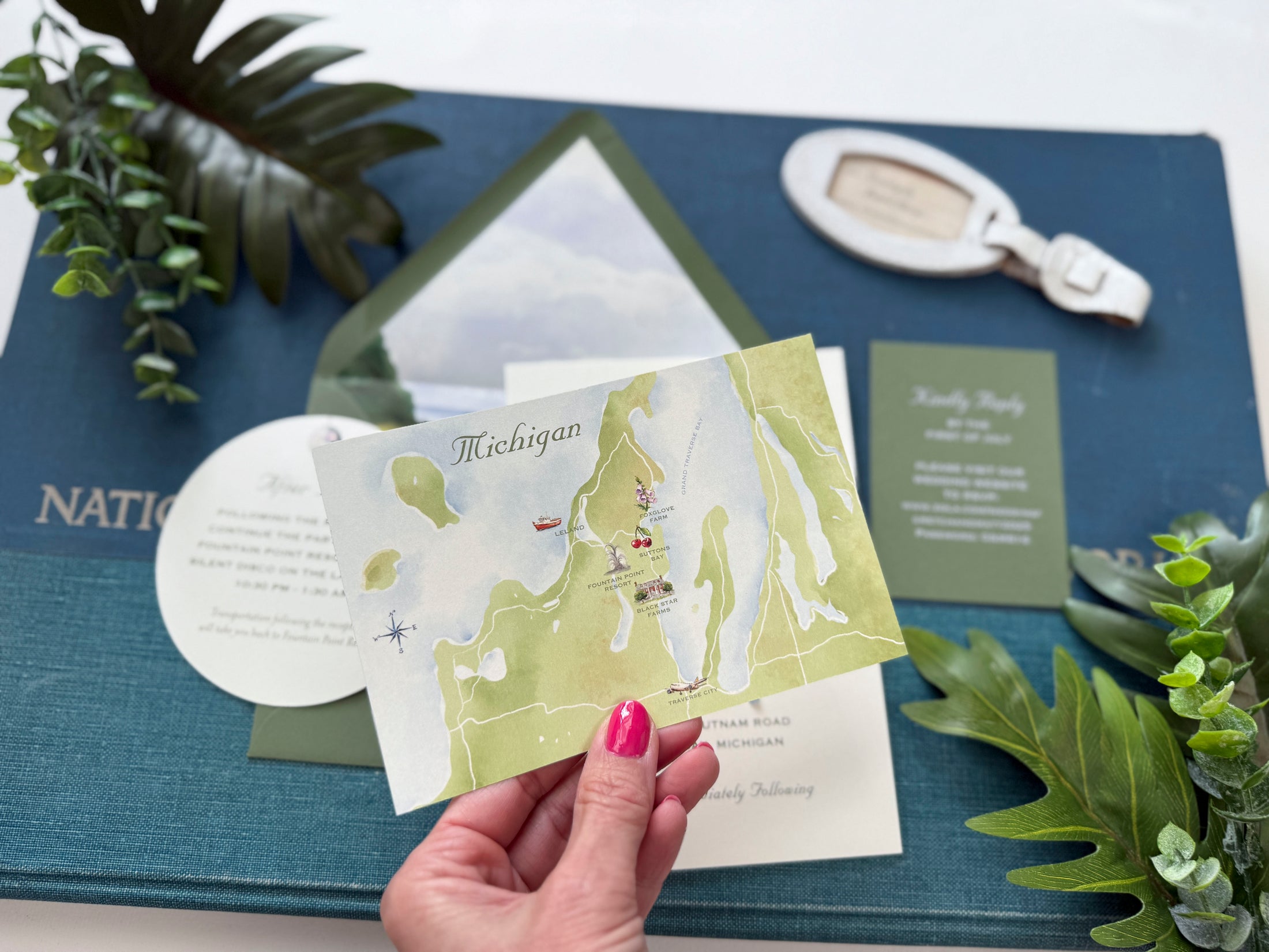 Watercolor Lake Wedding Invitation (Suttons Bay, Michigan)