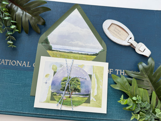 Watercolor Lake Wedding Invitation (Suttons Bay, Michigan)