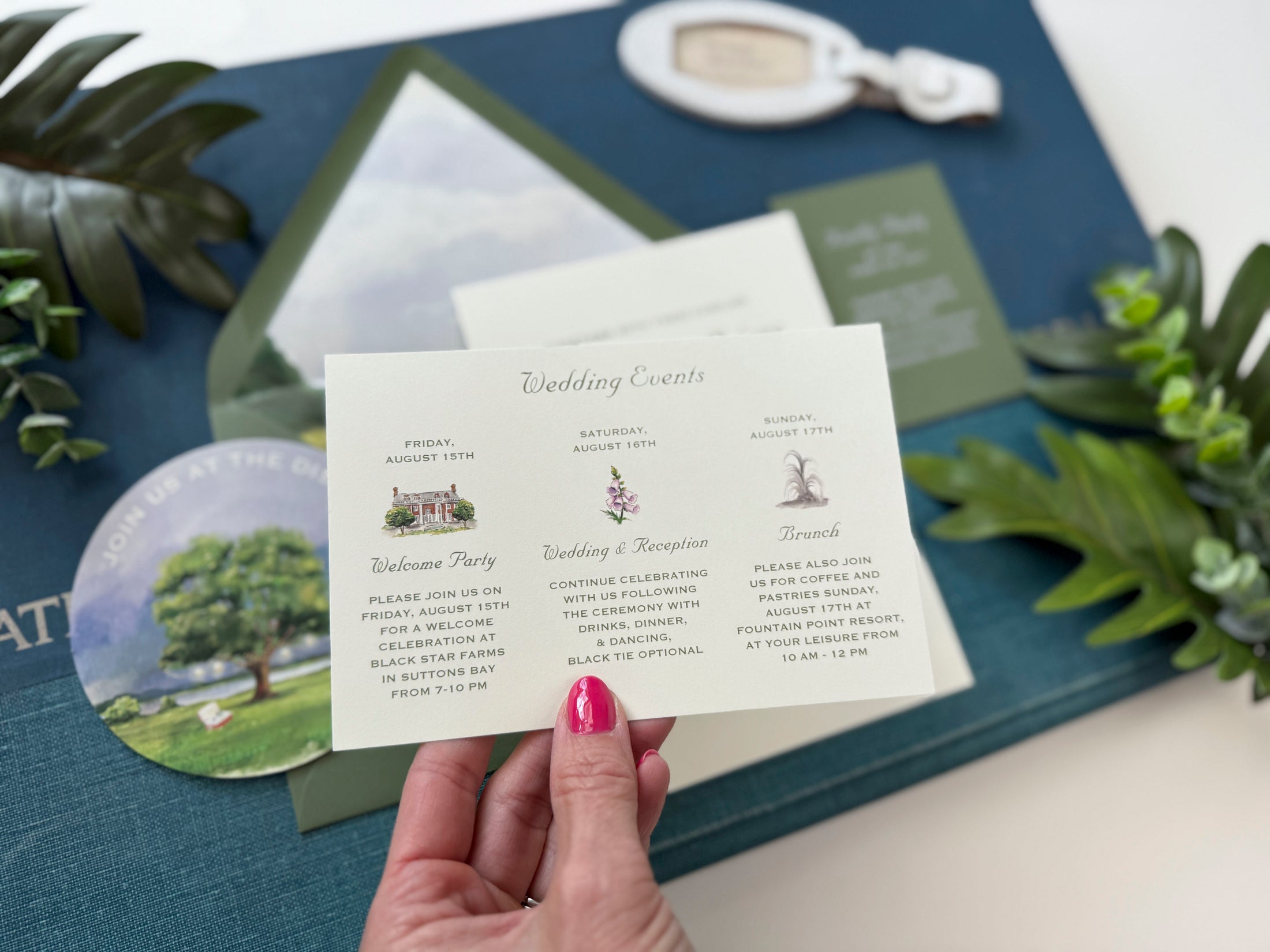 Watercolor Lake Wedding Invitation (Suttons Bay, Michigan)