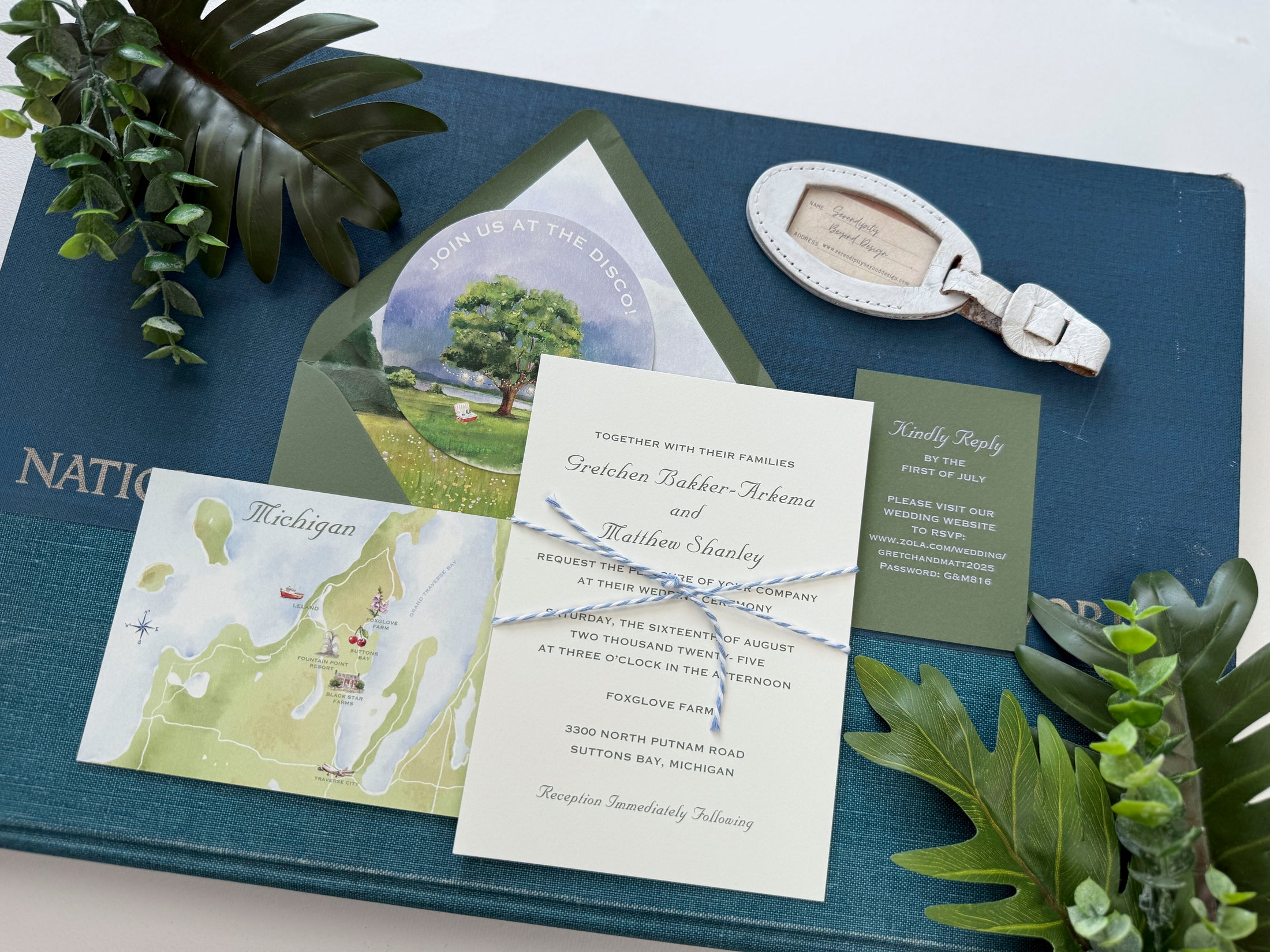 Watercolor Lake Wedding Invitation (Suttons Bay, Michigan)