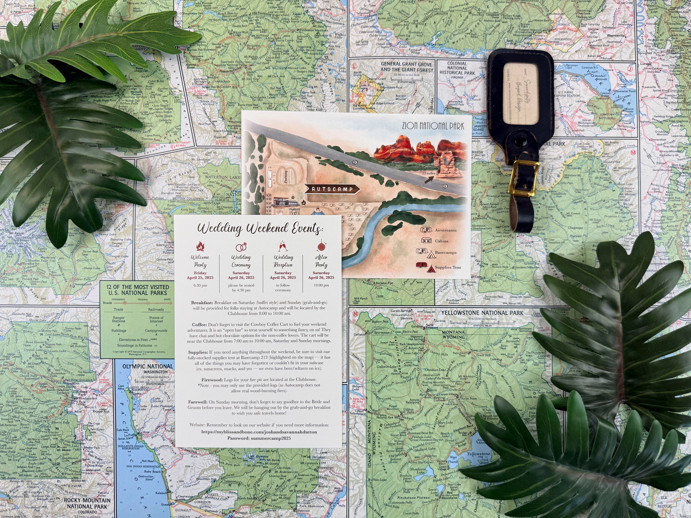 National Park Wedding Itinerary | Custom Designed Wedding Day Events Card
