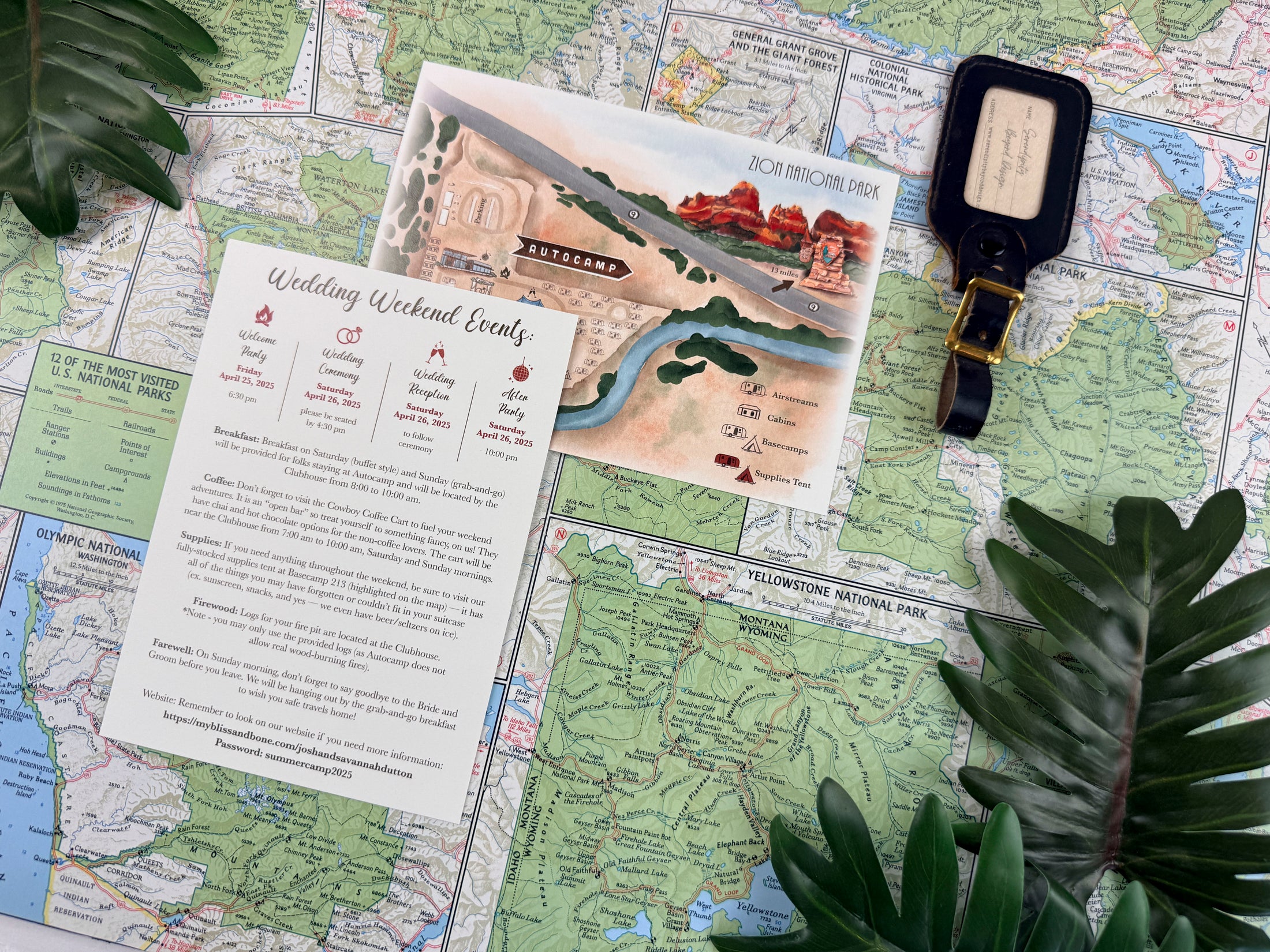 National Park Wedding Itinerary | Custom Designed Wedding Day Events Card