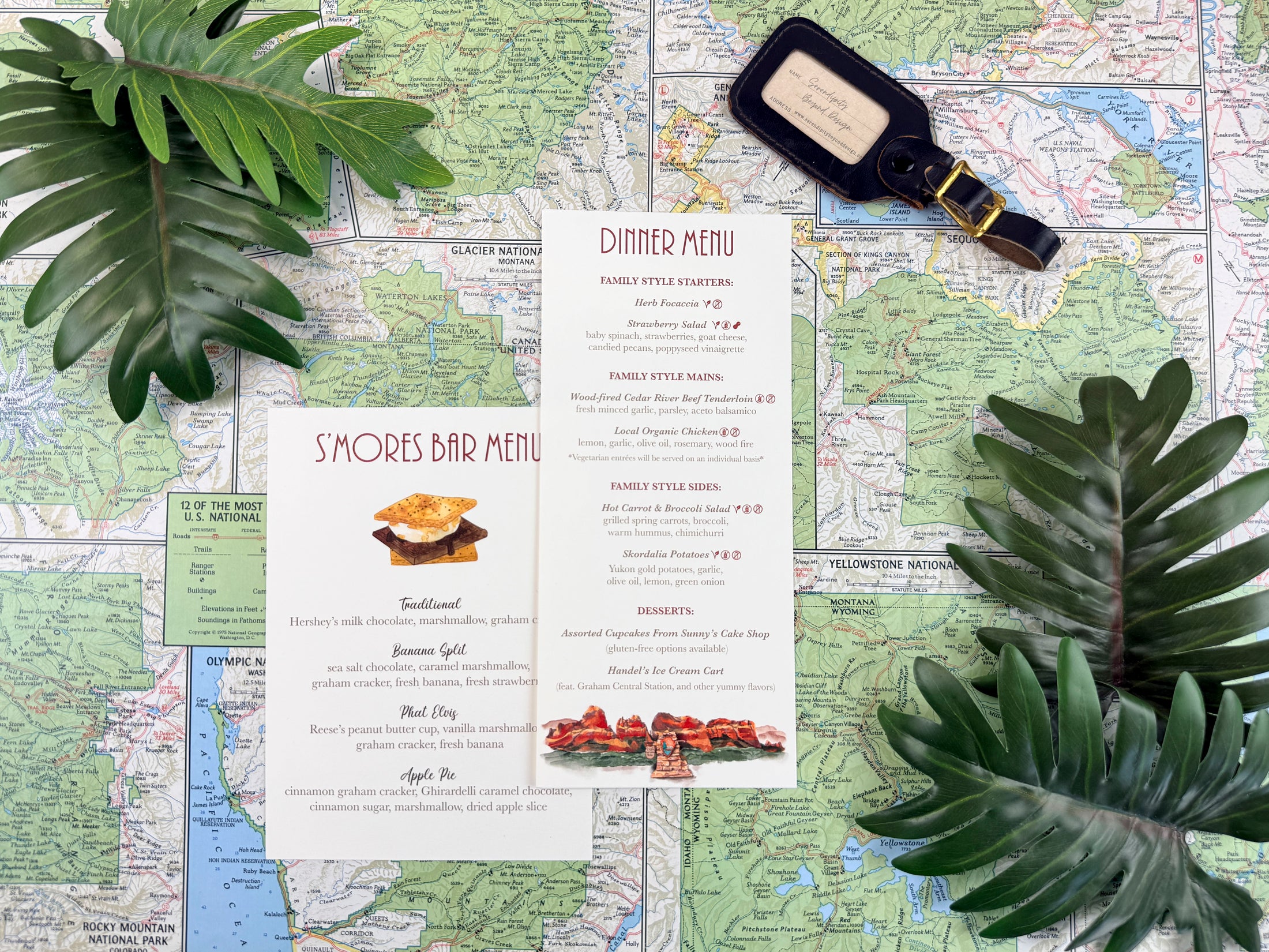National Park Wedding Menu | Custom Designed Dinner and Dessert Menu
