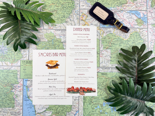 National Park Wedding Menu | Custom Designed Dinner and Dessert Menu