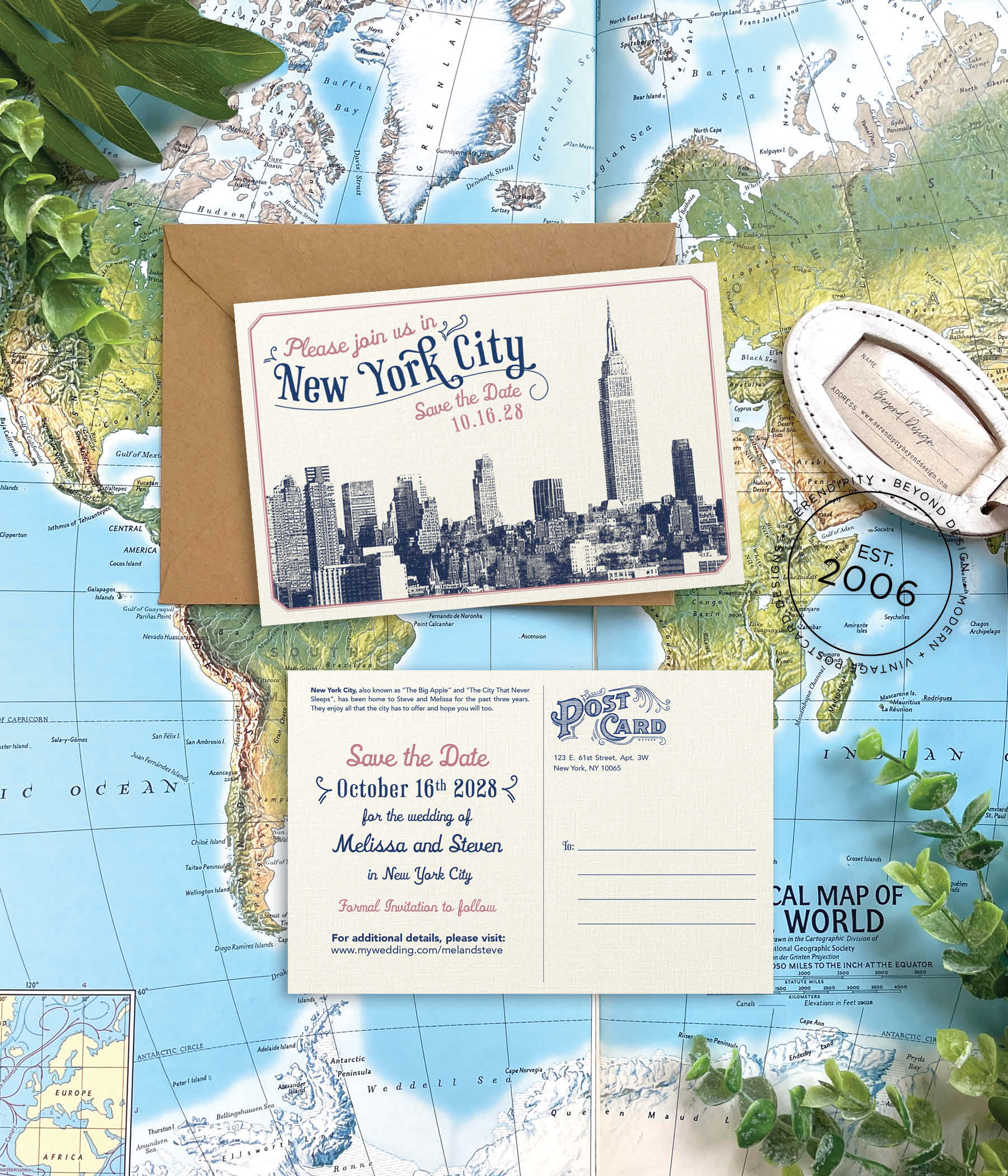 Save the Date - New York  - Vintage Bridge Skyline Postcard