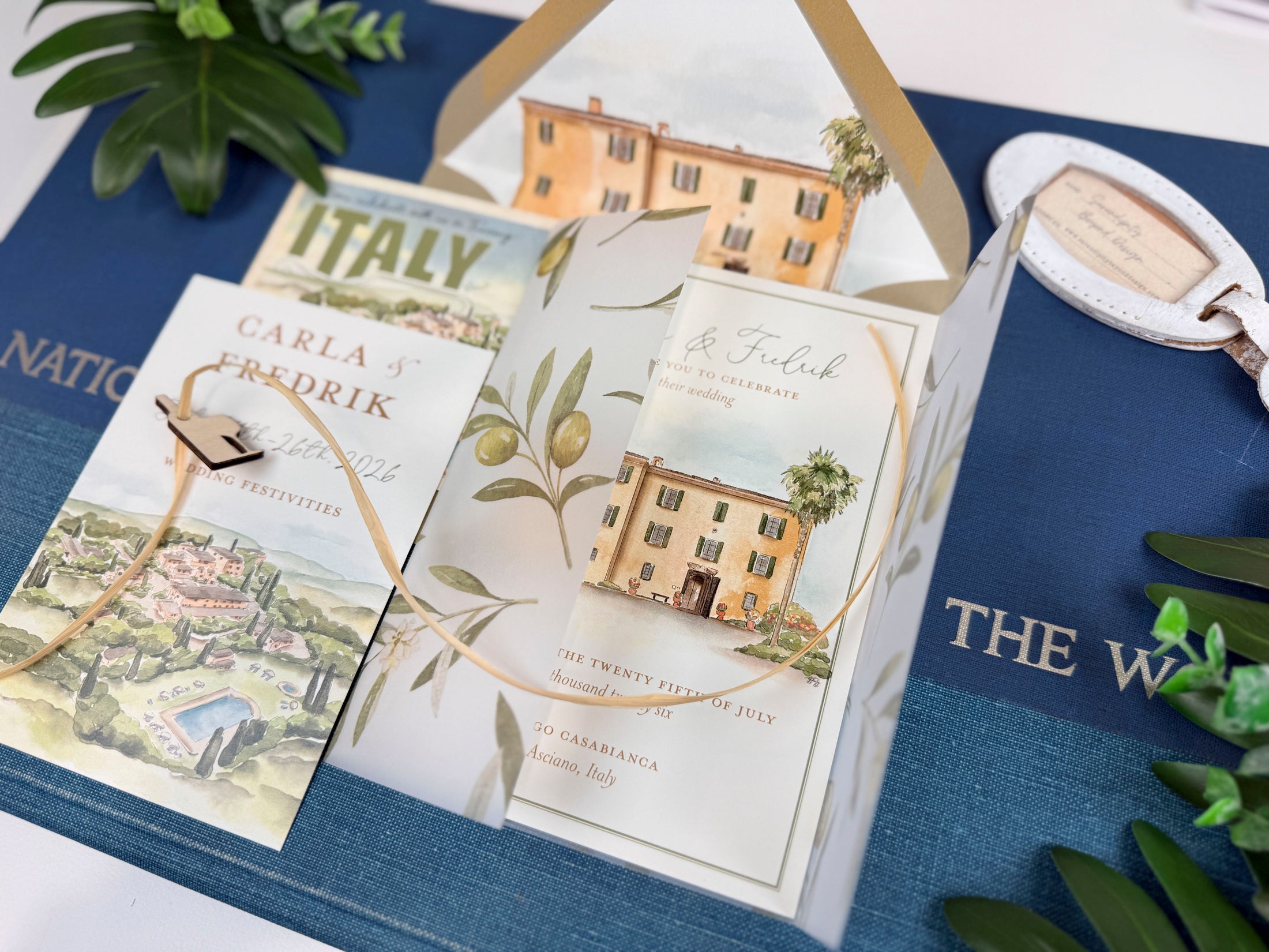 Custom Tuscany Villa Wedding Invitation | Italy Watercolor and Vellum